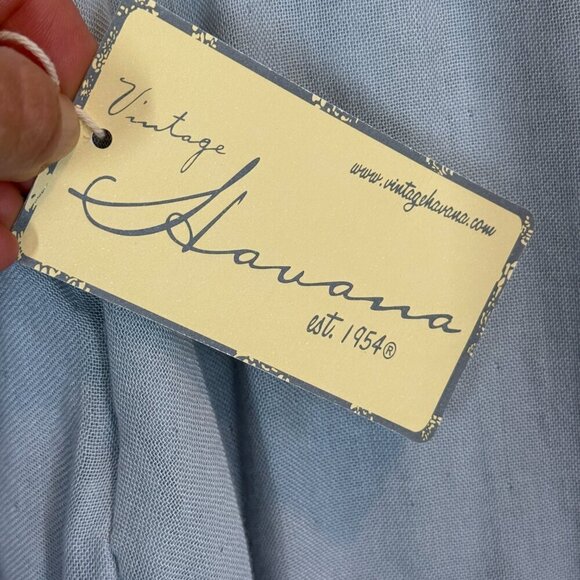 Vintage Havana Crochet Detail Tunic Button Up Top Blouse Shirt Blue Boho Medium - Picture 10 of 14